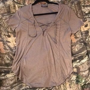 Fashion Nova ribbed T-Shirt with lace up detail